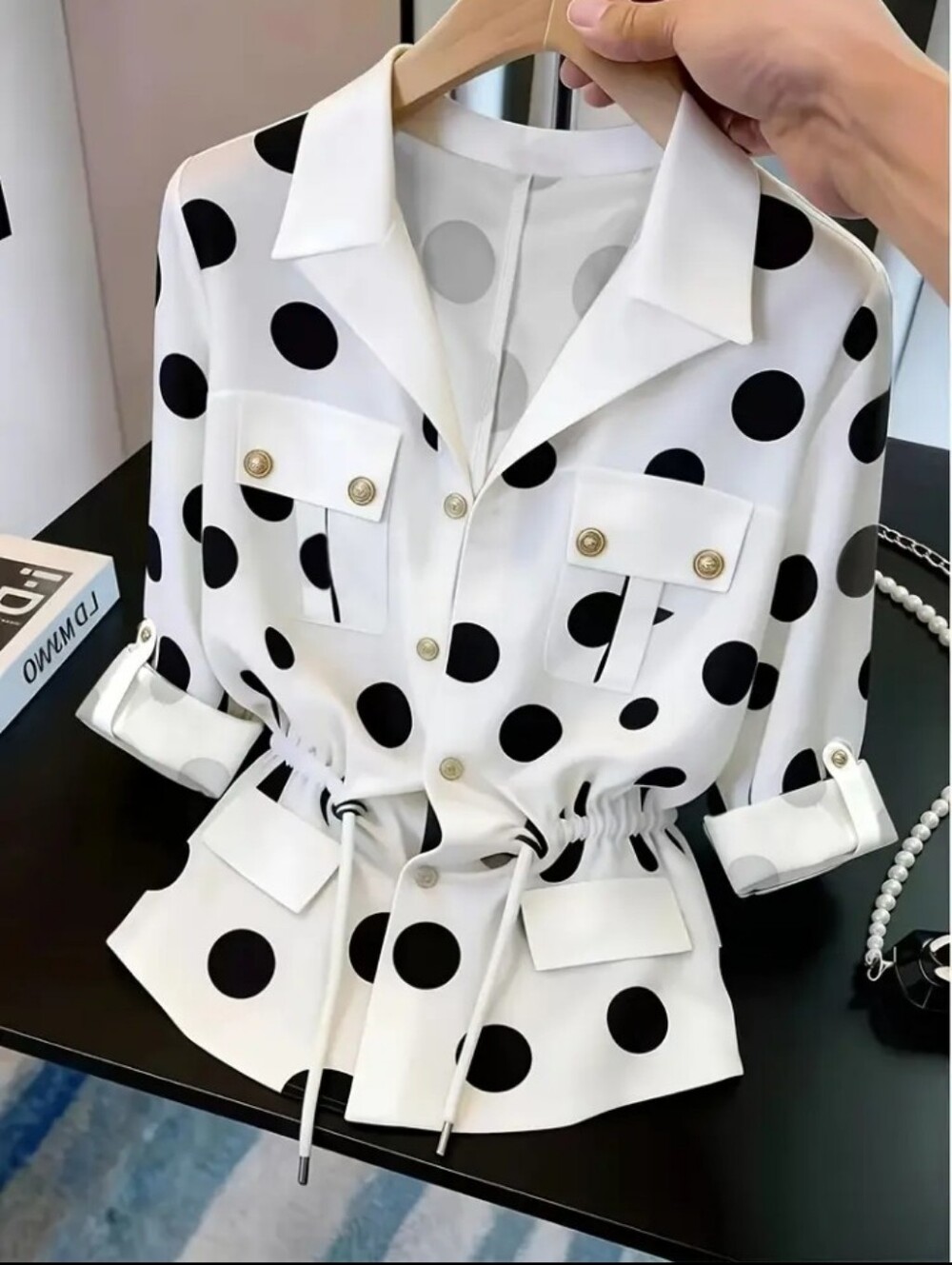 French-Style Minimalist Commuter Polka Dot Long Sleeve Jacket for Women